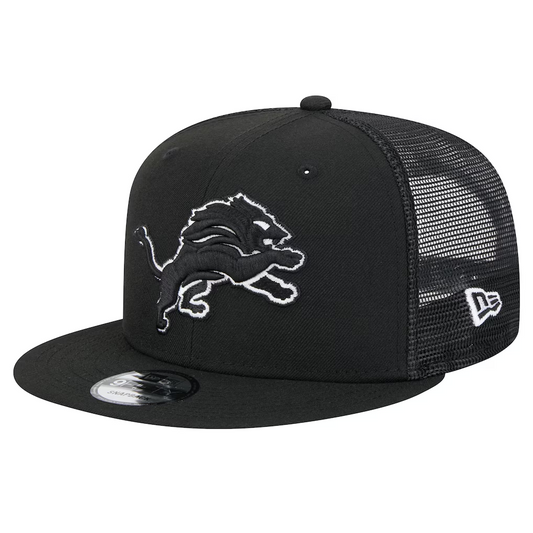 DETROIT LIONS EVERGREEN TRUCKER 9FIFTY SNAPBACK HAT - BLACK/WHITE