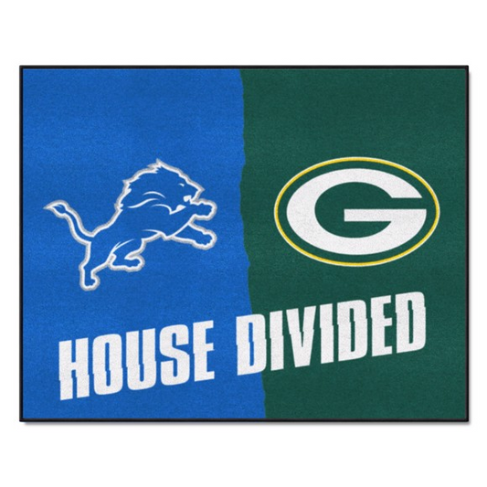 DETROIT LIONS / GREEN BAY PACKERS HOUSE DIVIDED 34" X 42.5" MAT