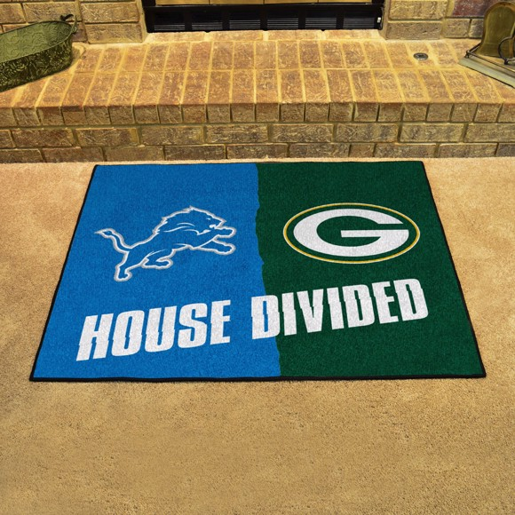 DETROIT LIONS / GREEN BAY PACKERS HOUSE DIVIDED 34" X 42.5" MAT
