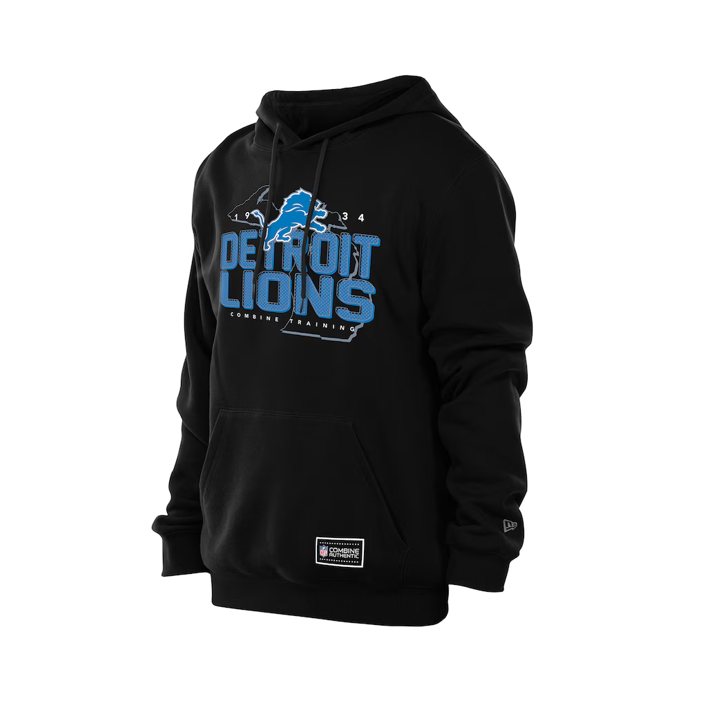 DETROIT LIONS MEN'S NEW ERA NFL COMBINE PULLOVER HOODED SWEATSHIRT - BLACK
