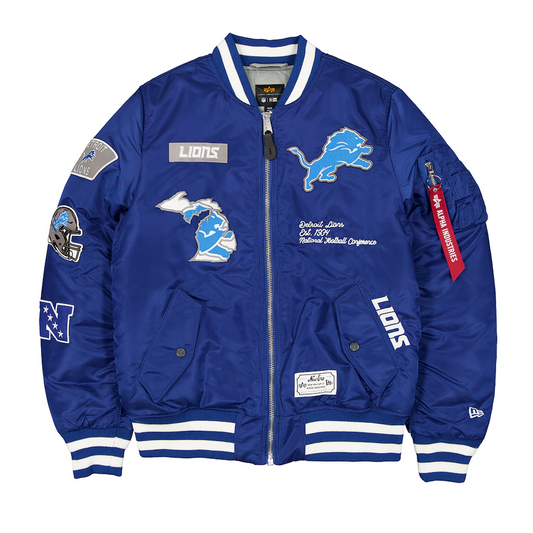 DETROIT LIONS MEN'S NEWERA X ALPHA INDUSTRIES MA-1 BOMBER JACKET - BLUE