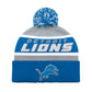 DETROIT LIONS MEN'S STARTER LEGACY CUFFED KNIT WITH POM - GRAY/BLUE