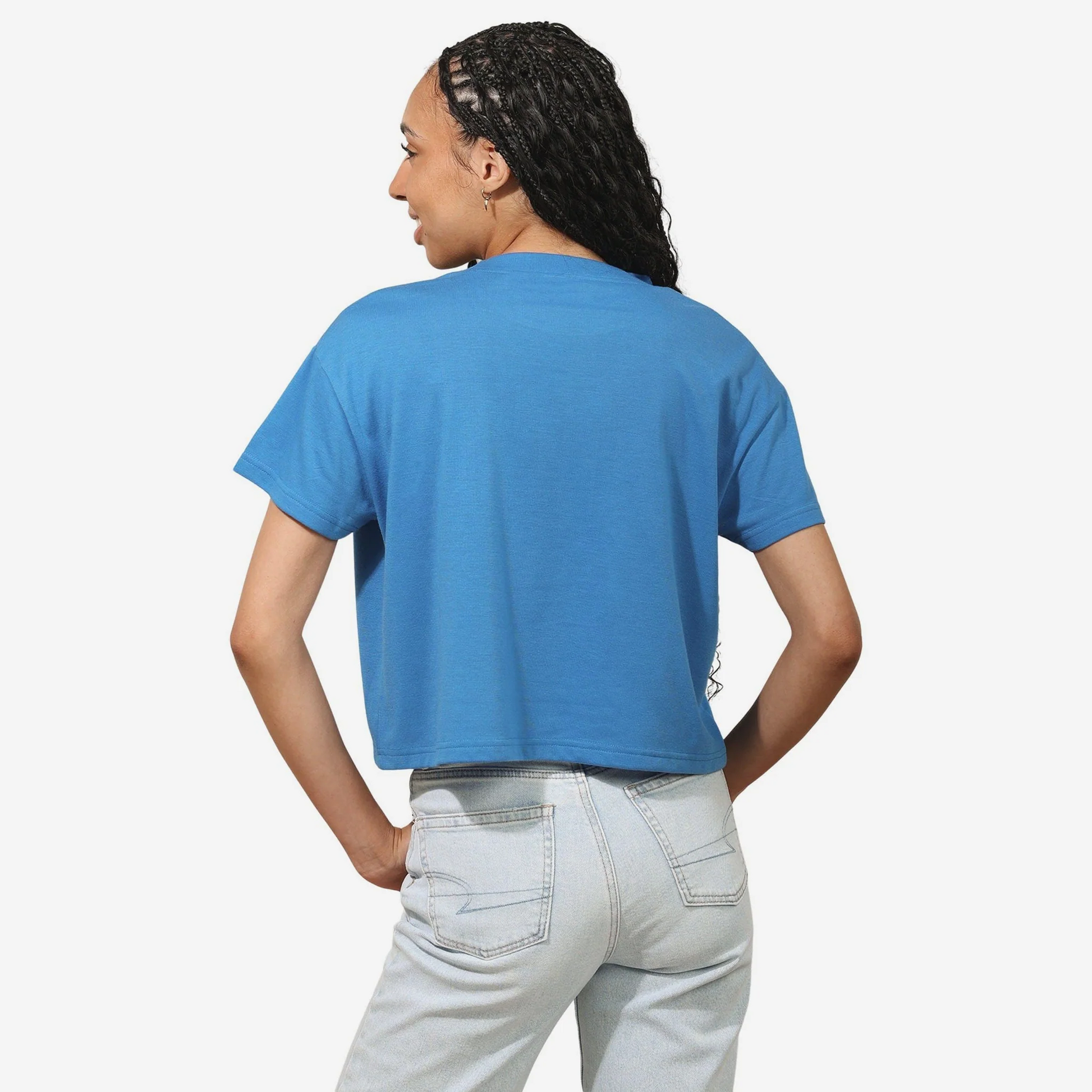 DETROIT LIONS WOMEN'S FOCO RHINESTONE LOGO CROP TOP T-SHIRT - BLUE