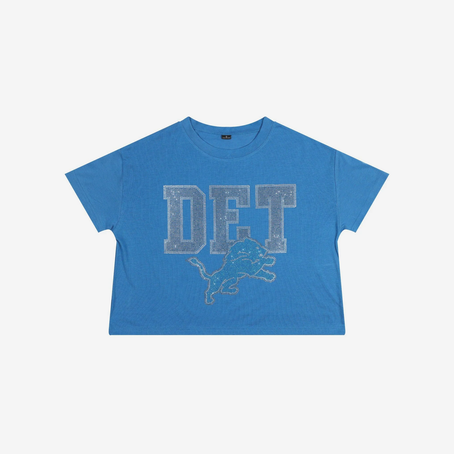 DETROIT LIONS WOMEN'S FOCO RHINESTONE LOGO CROP TOP T-SHIRT - BLUE
