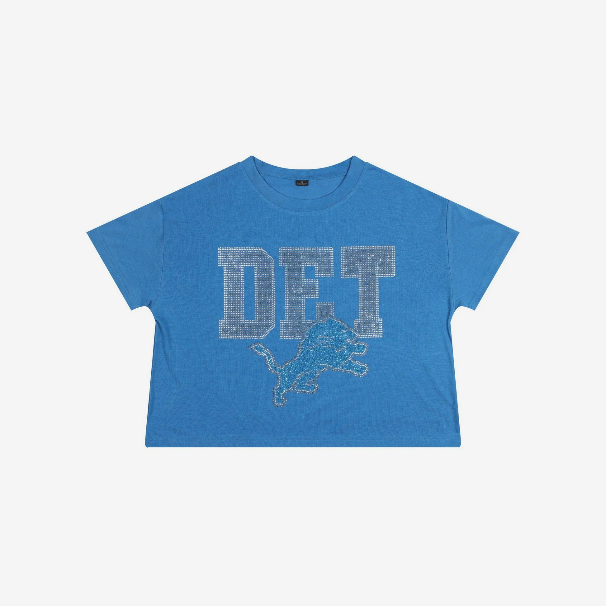 DETROIT LIONS WOMEN'S FOCO RHINESTONE LOGO CROP TOP T-SHIRT - BLUE