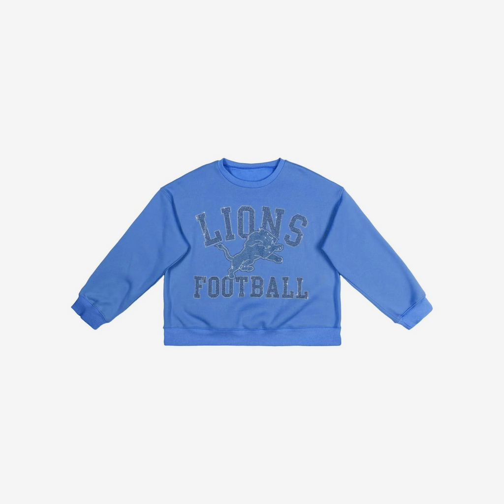 DETROIT LIONS WOMEN'S FOCO RHINESTONE LOGO OVERSIZED CREW NECK SWEATSHIRT - BLUE