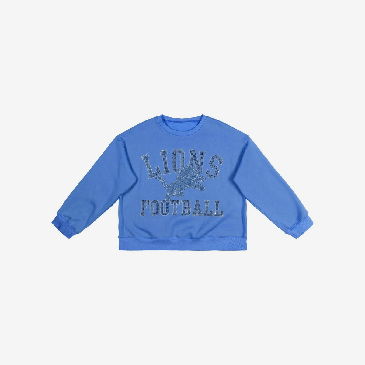 DETROIT LIONS WOMEN'S FOCO RHINESTONE LOGO OVERSIZED CREW NECK SWEATSHIRT - BLUE