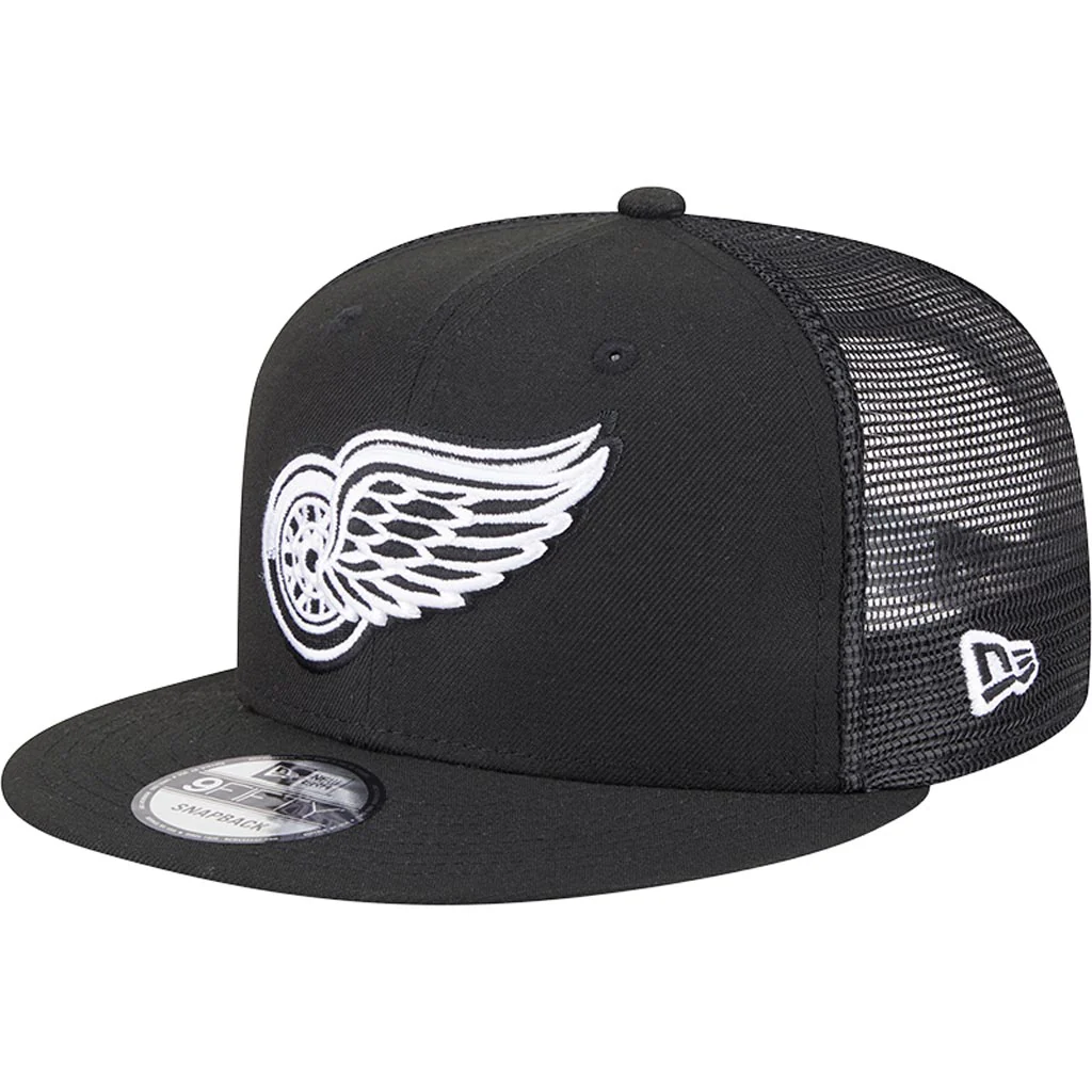 DETROIT RED WINGS EVERGREEN TRUCKER 9FIFTY SNAPBACK HAT - BLACK/WHITE