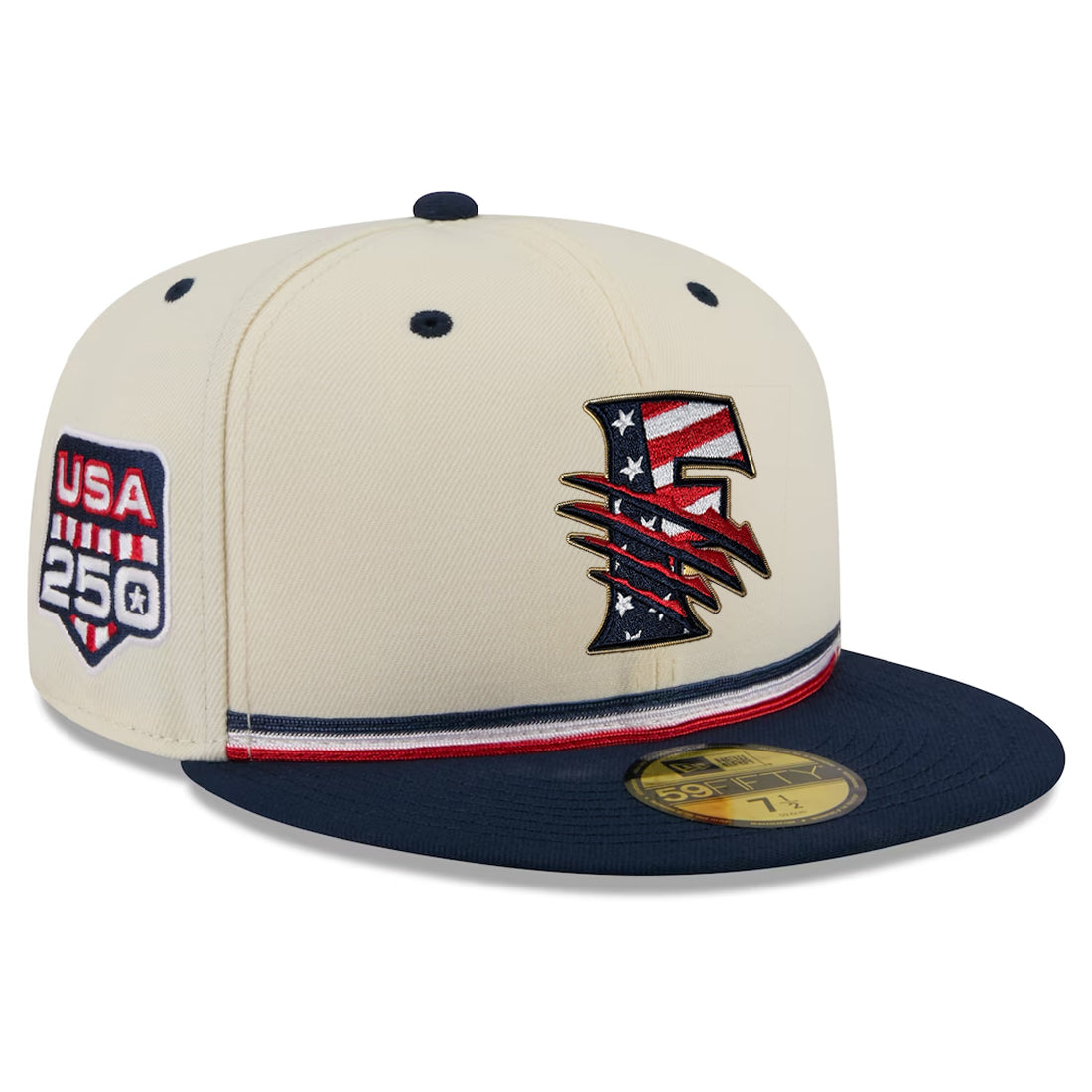 FRESNO GRIZZLIES 2026 MLB USA 250 4TH OF JULY 59FIFTY FITTED HAT - CHROME WHITE/NAVY