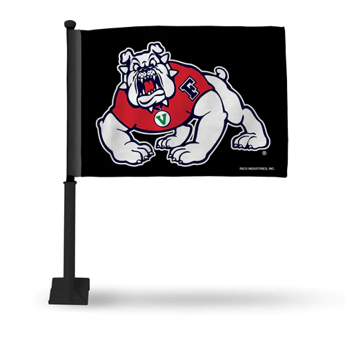 FRESNO STATE BULLDOGS DOUBLE SIDED 16" X 19" CAR FLAG - BLACK FLAG WITH BLACK POLE