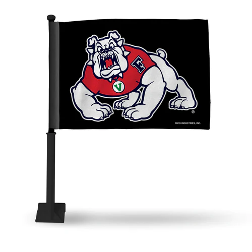 FRESNO STATE BULLDOGS CAR FLAG - BLACK FLAG WITH BLACK POLE