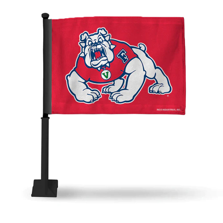 FRESNO STATE BULLDOGS DOUBLE SIDED 16" X 19" CAR FLAG - RED FLAG WITH BLACK POLE