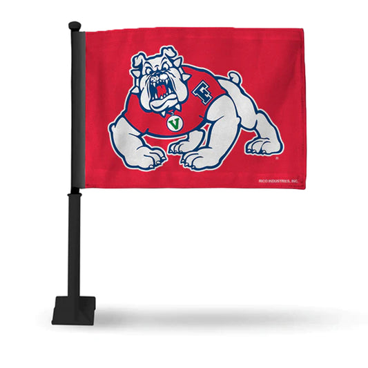 FRESNO STATE BULLDOGS DOUBLE SIDED 16" X 19" CAR FLAG - RED FLAG WITH BLACK POLE