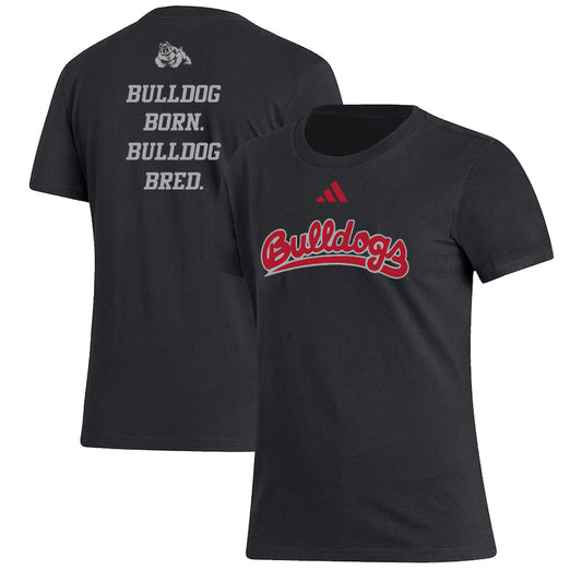 FRESNO STATE BULLDOGS WOMEN'S ADIDAS FRESH 'BULLDOG BORN. BULLDOG BRED.' T-SHIRT - BLACK