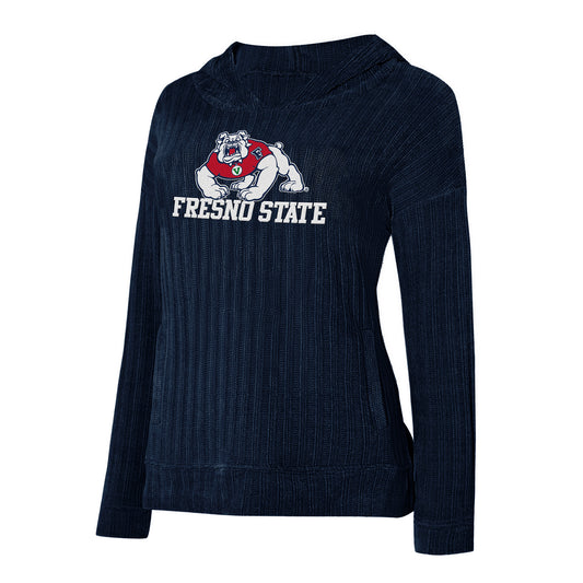 FRESNO STATE BULLDOGS WOMEN'S LINGER CHENILLE HOODED SWEATSHIRT - NAVY