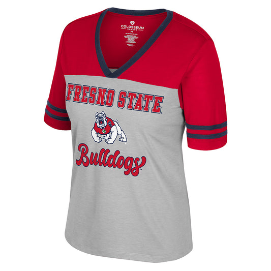 FRESNO STATE BULLDOGS WOMEN'S SECOND CHOICE V-NECK T-SHIRT - RED/GRAY