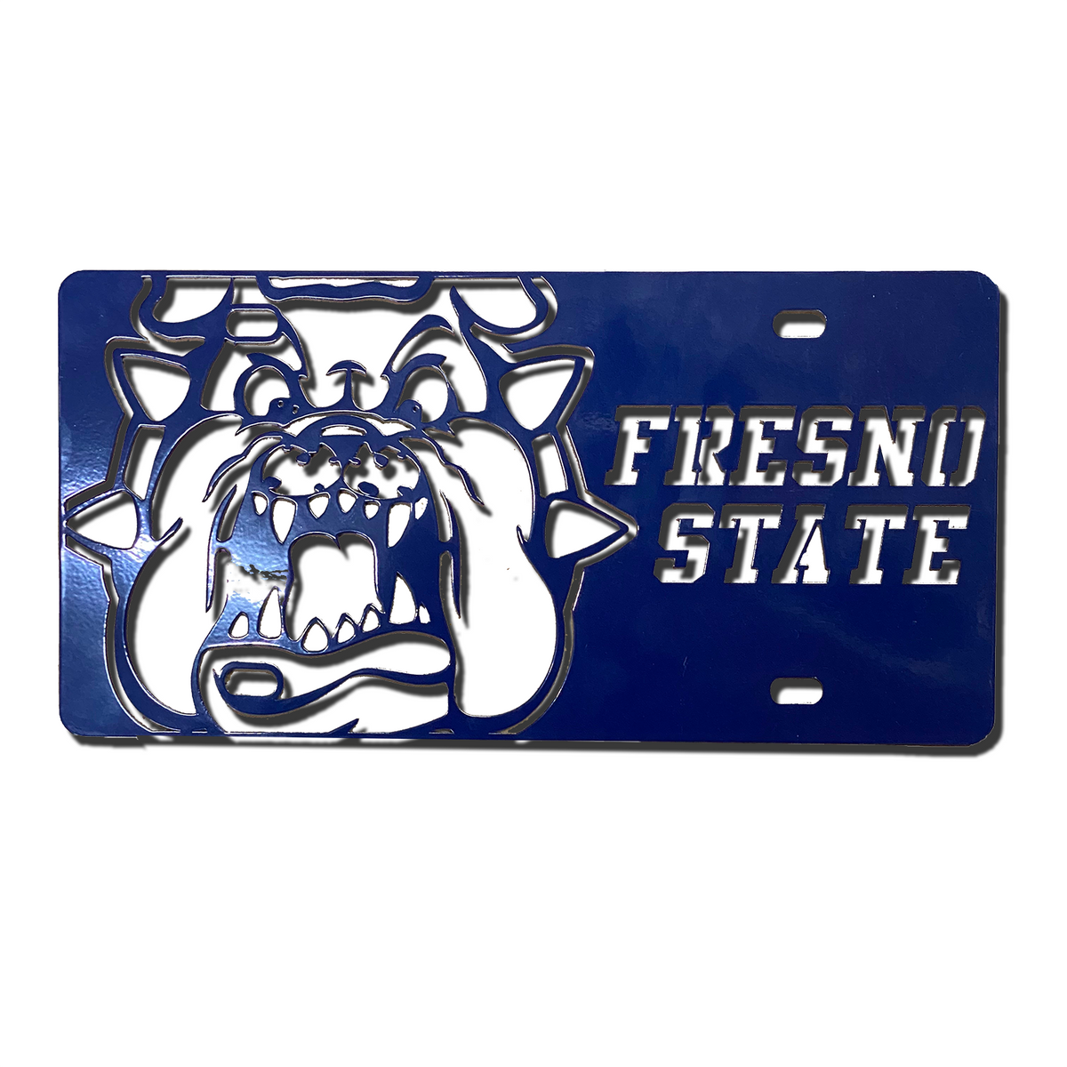 ETIQUETA DE MATRÍCULA DE 2 PIEZAS PARA BULLDOGS DEL ESTADO DE FRESNO - AZUL