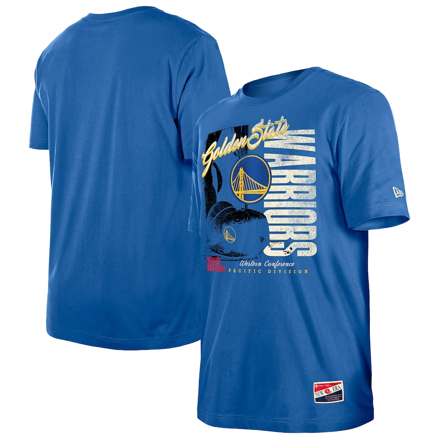 GOLDEN STATE WARRIORS MEN'S NEW ERA THROWBACK T-SHIRT - BLUE