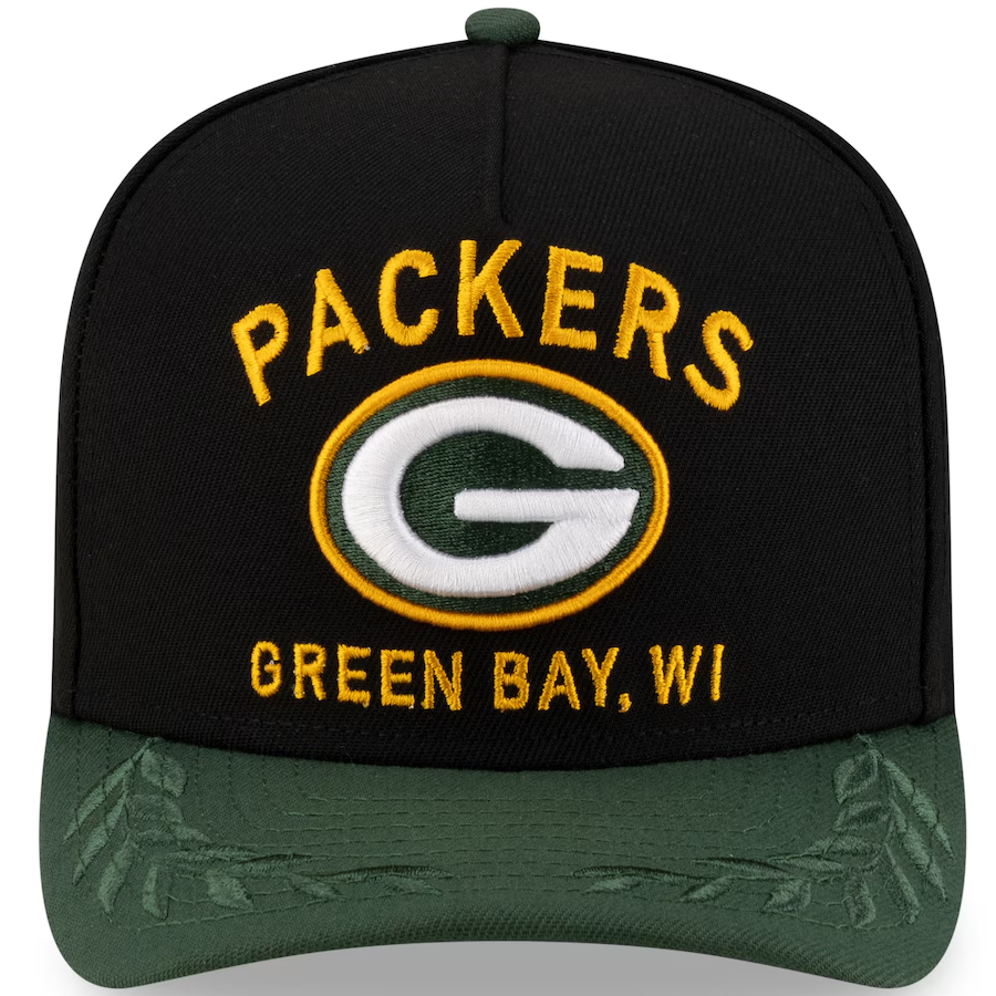 GREEN BAY PACKERS 2025 NFL DRAFT 9FIFTY A-FRAME SNAPBACK HAT - BLACK/GREEN