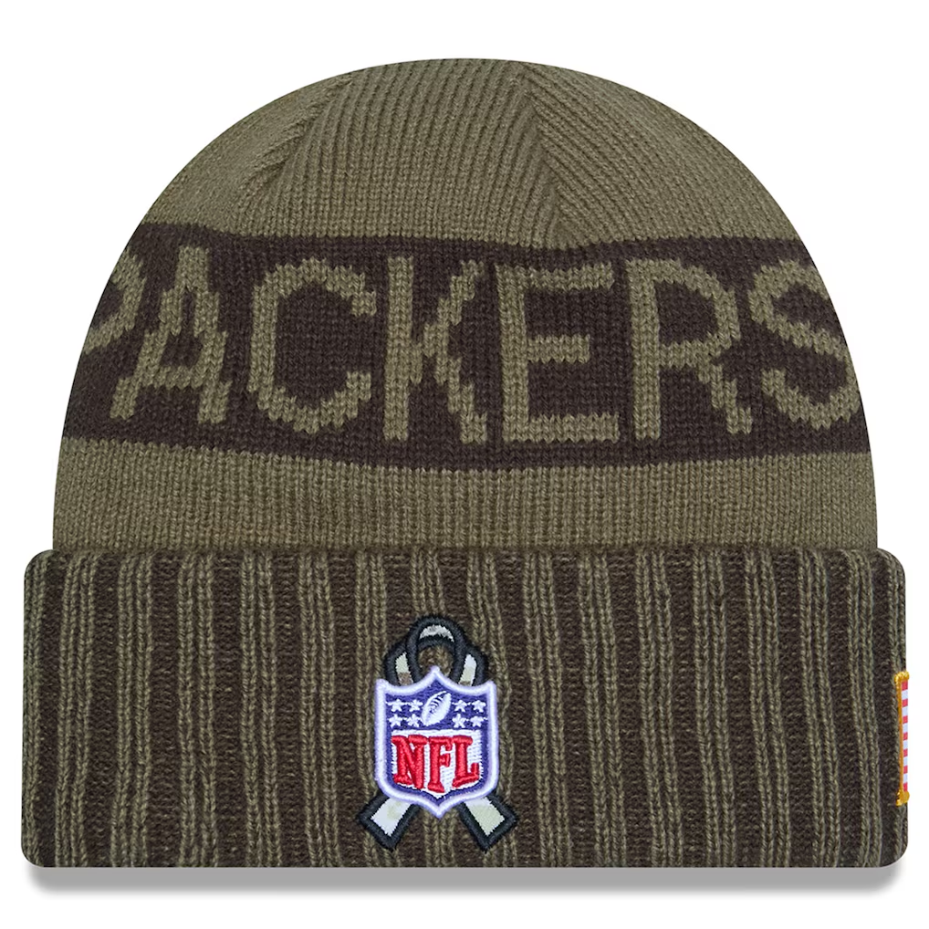 GREEN BAY PACKERS 2025 NFL SALUTE TO SERVICE CUFFED KNIT BEANIE - DARK GREEN