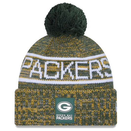 GREEN BAY PACKERS 2025 NFL SIDELINE COLD WEATHER CUFFED KNIT WITH POM - GOLD