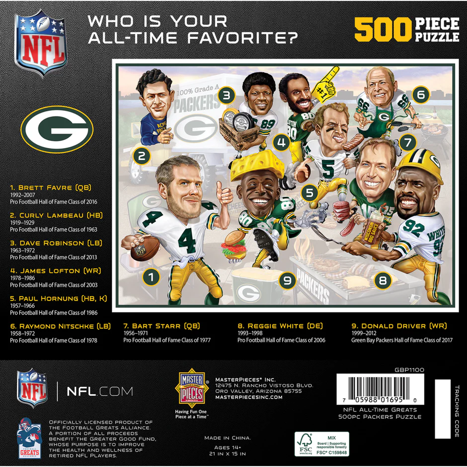 GREEN BAY PACKERS ALL TIME GREATS 500 PIECE JIGSAW PUZZLE