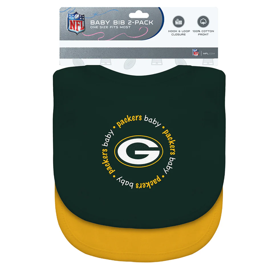 GREEN BAY PACKERS BABY BIBS - 2 PACK - GREEN/YELLOW