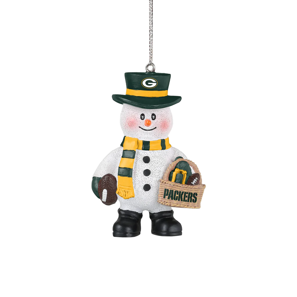 GREEN BAY PACKERS BASKET SNOWMAN ORNAMENT