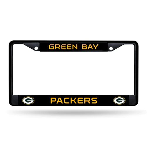 GREEN BAY PACKERS BLACK CHROME METAL LICENSE PLATE FRAME