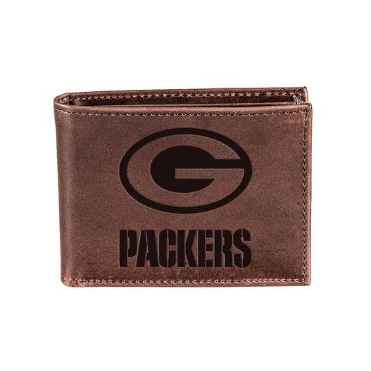 GREEN BAY PACKERS BROWN BI-FOLD LEATHER WALLET