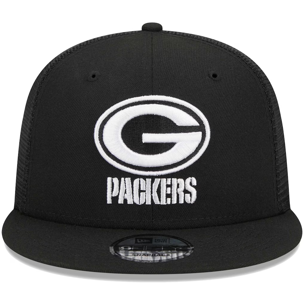 GREEN BAY PACKERS EVERGREEN TRUCKER 9FIFTY SNAPBACK HAT - BLACK/WHITE