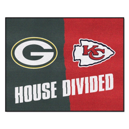 GREEN BAY PACKERS / KANSAS CITY CHIEFS HOUSE DIVIDED 34" X 42.5" MAT