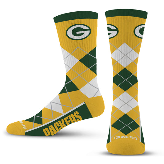 GREEN BAY PACKERS MEN'S FOR BARE FEET ARGYLE FYRE SOCKS
