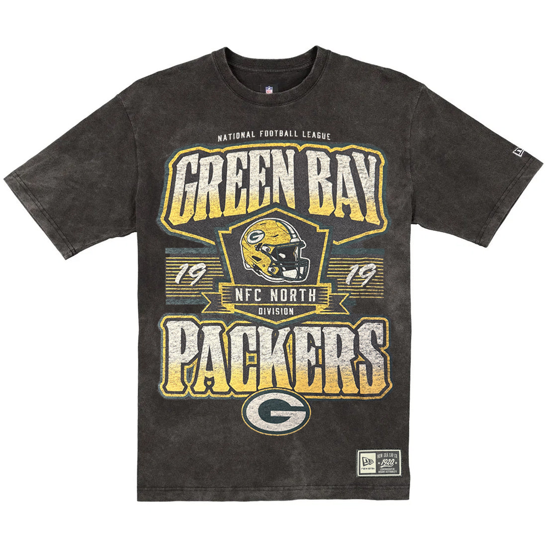 GREEN BAY PACKERS MEN'S NEW ERA THROWBACK ACID WASH T-SHIRT - BLACK