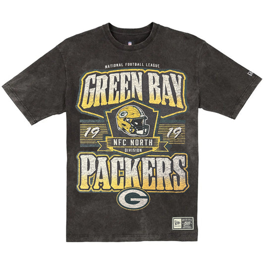 GREEN BAY PACKERS MEN'S NEW ERA THROWBACK ACID WASH T-SHIRT - BLACK