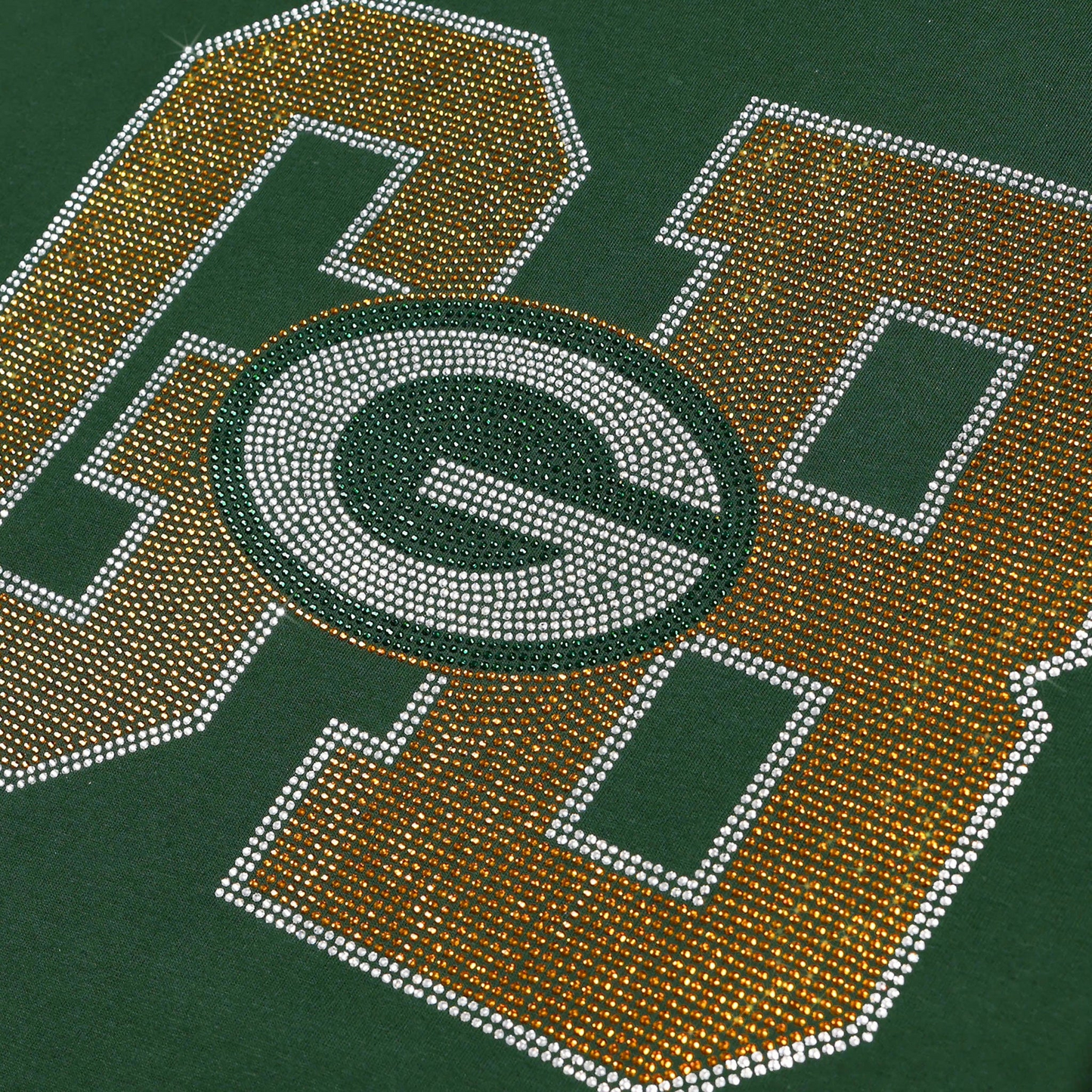 GREEN BAY PACKERS WOMEN'S FOCO RHINESTONE LOGO CROP TOP T-SHIRT - GREEN