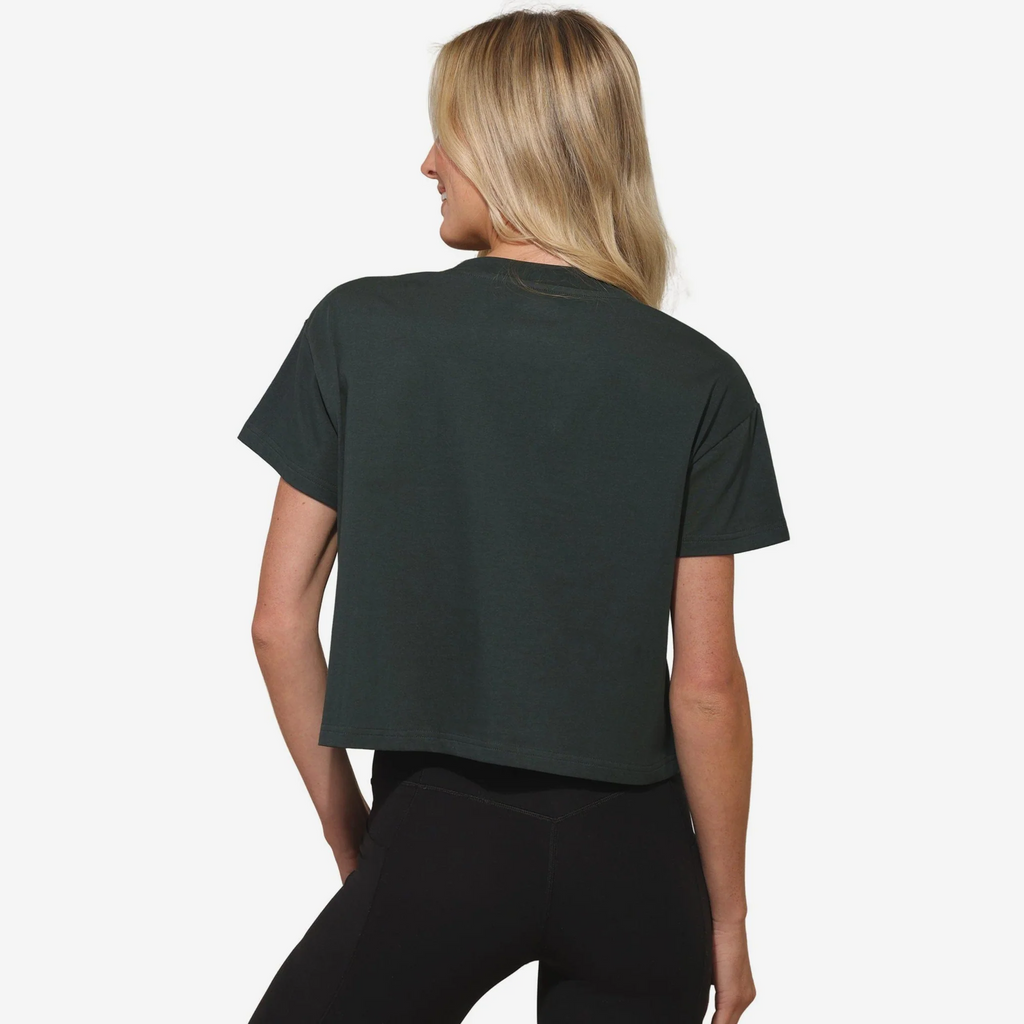 GREEN BAY PACKERS WOMEN'S FOCO RHINESTONE LOGO CROP TOP T-SHIRT - GREEN