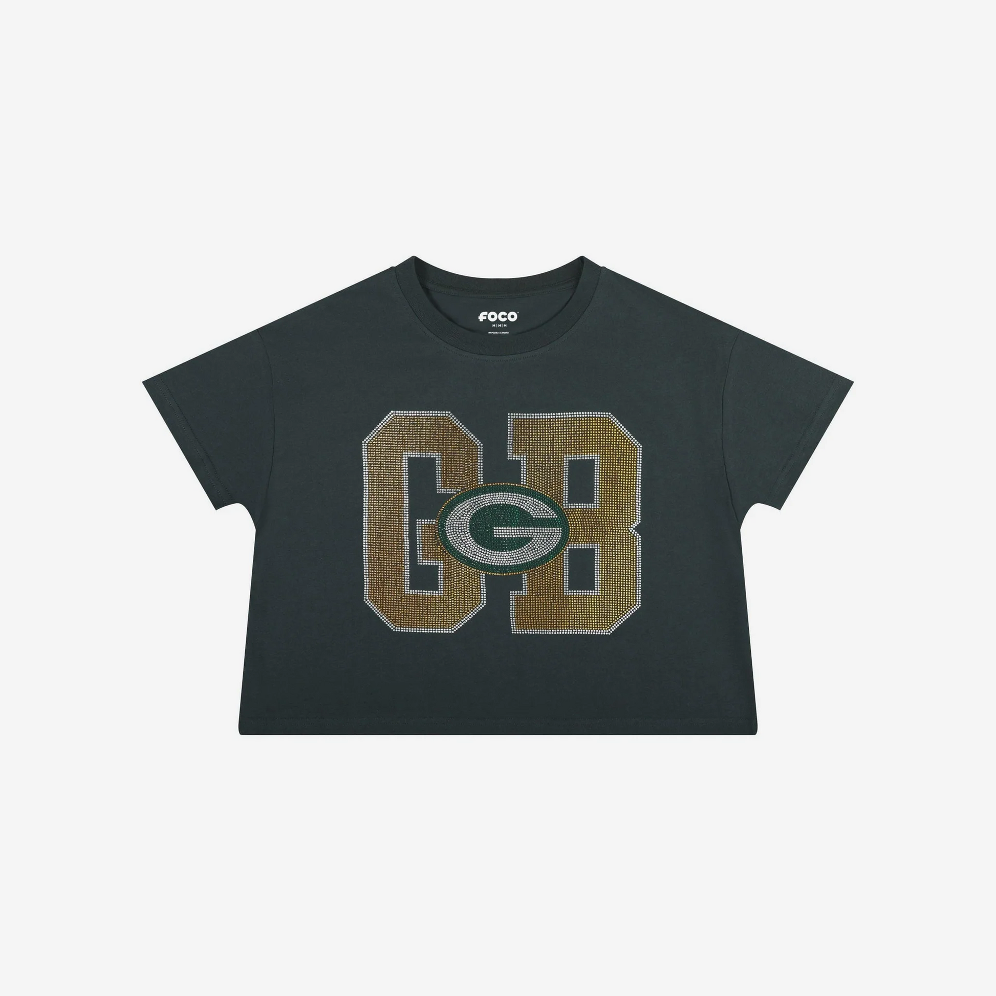 GREEN BAY PACKERS WOMEN'S FOCO RHINESTONE LOGO CROP TOP T-SHIRT - GREEN