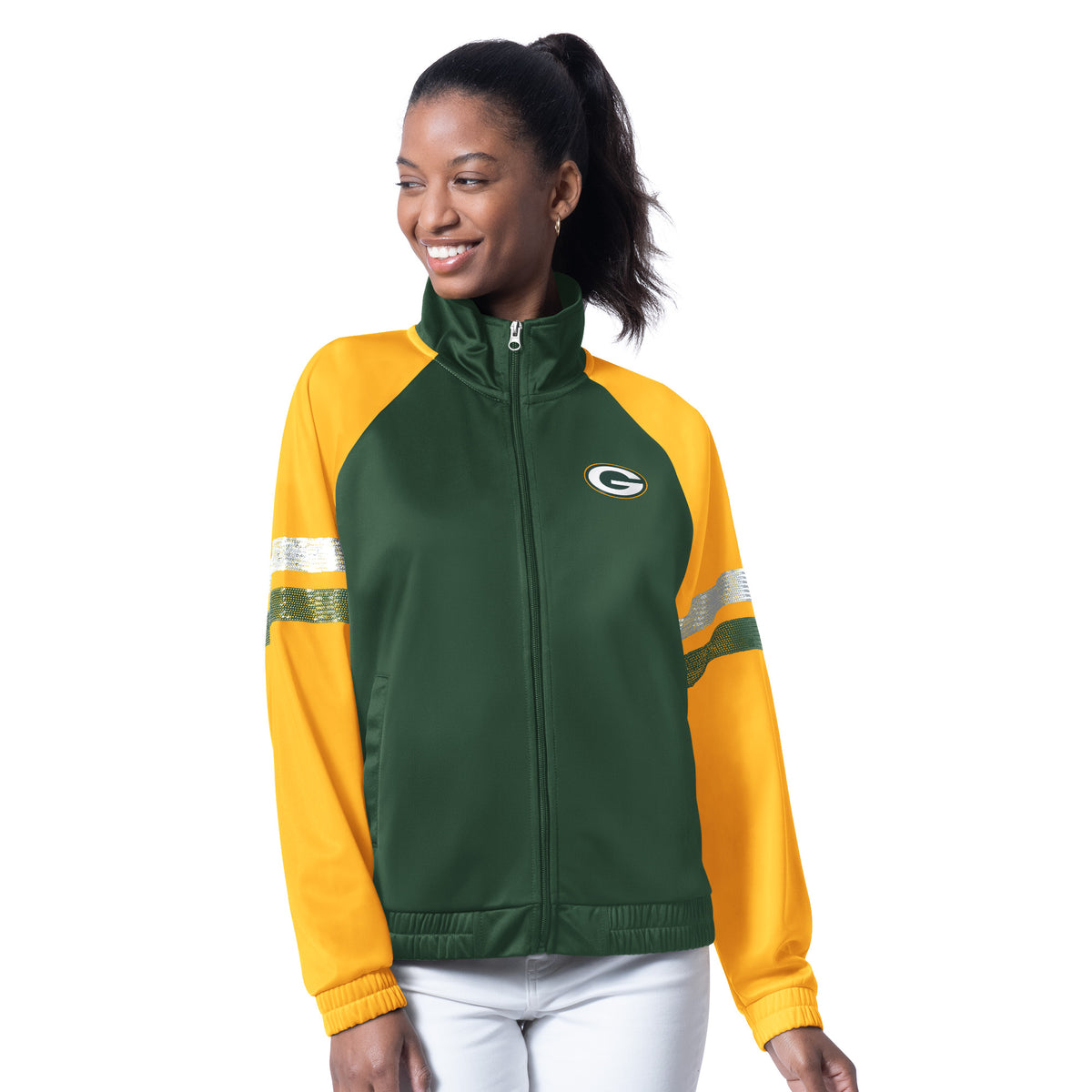 GREEN BAY PACKERS WOMEN'S G-III 4HER BY CARL BANKS FAN BLING TRACK JACKET