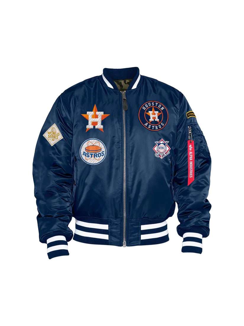 Astros スタジャン ネイビー HOUSTON ASTROS MEN'S ALPHA INDUSTRIES REVERSIBLE BOMBER JACKET