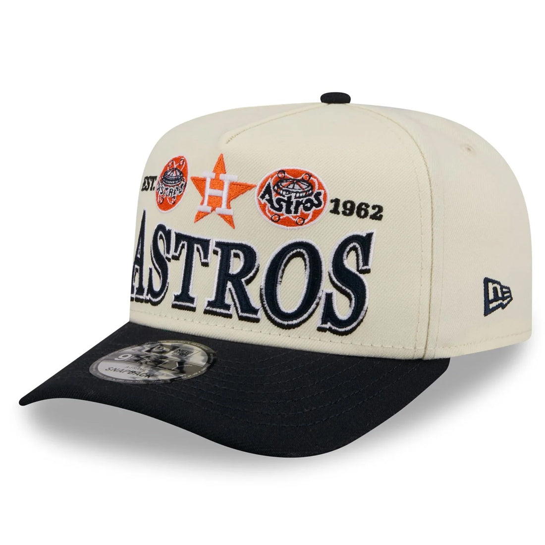 HOUSTON ASTROS NEW ERA TRI-HIT 9FIFTY A-FRAME SNAPBACK HAT - CHROME WHITE/NAVY