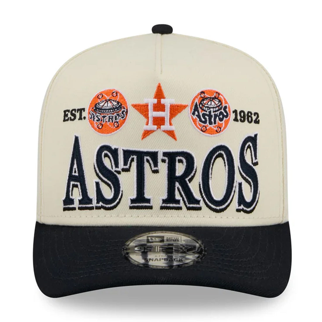 HOUSTON ASTROS NEW ERA TRI-HIT 9FIFTY A-FRAME SNAPBACK HAT - CHROME WHITE/NAVY