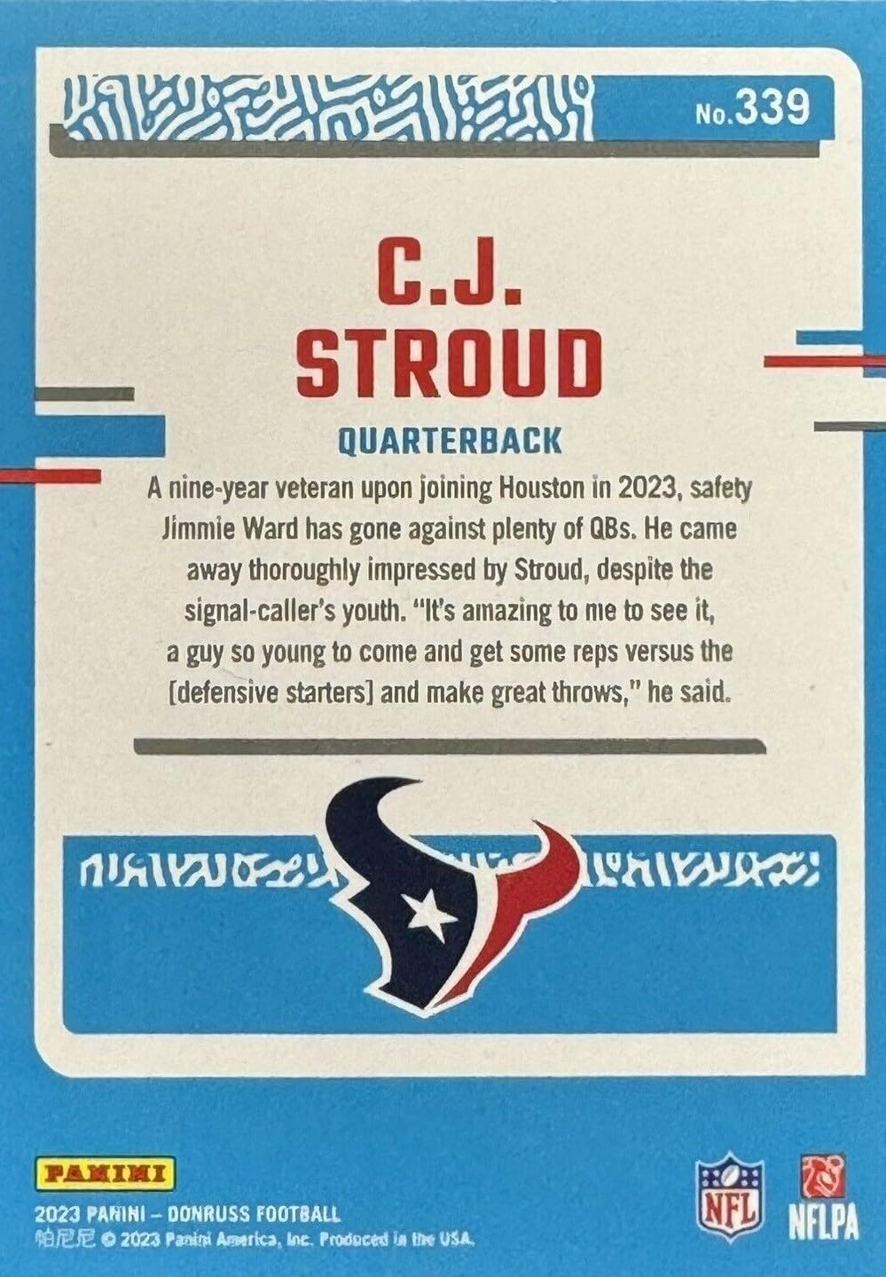 HOUSTON TEXANS 2023 TEAM SET BY DONRUSS