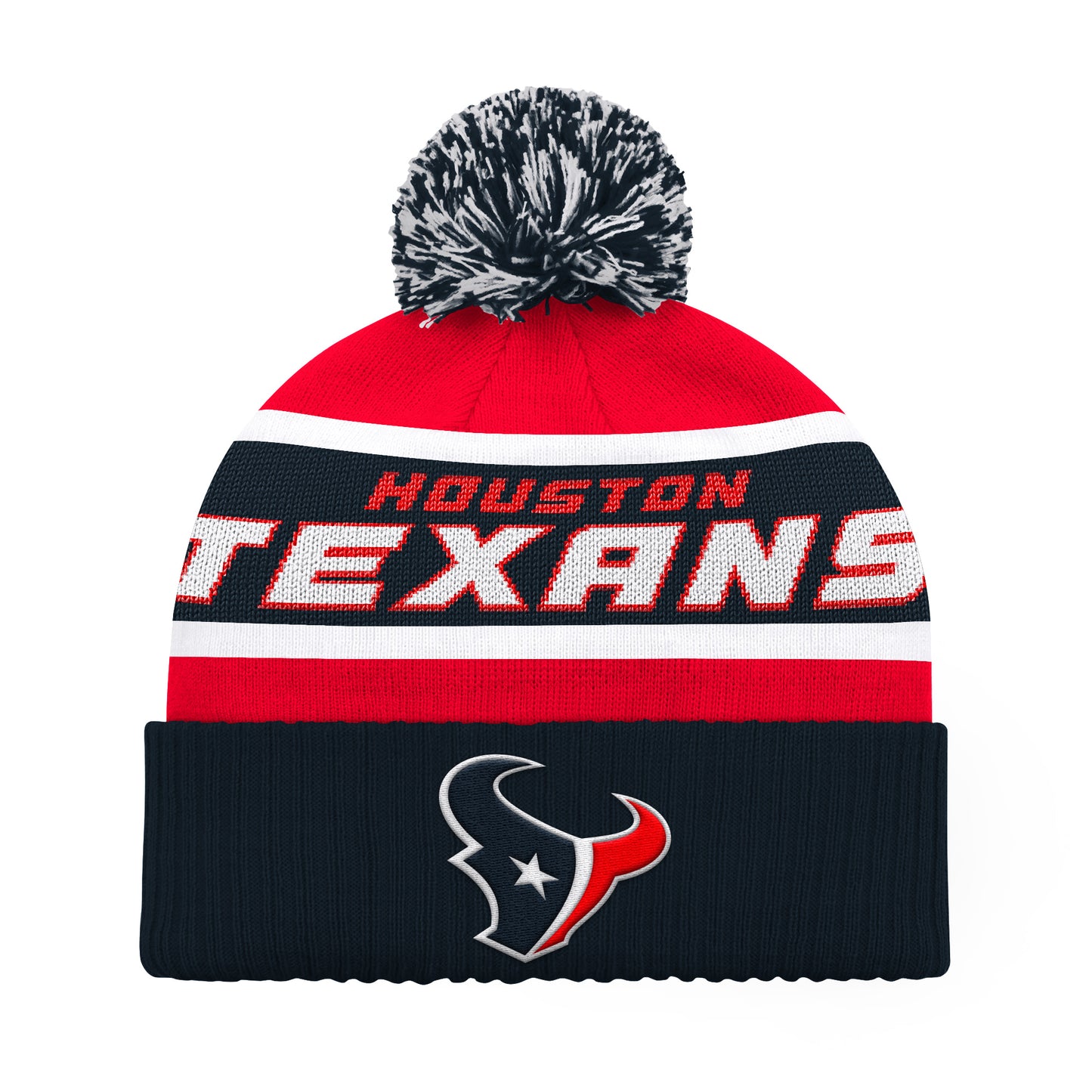 HOUSTON TEXANS MEN'S STARTER LEGACY CUFFED KNIT WITH POM - RED/NAVY