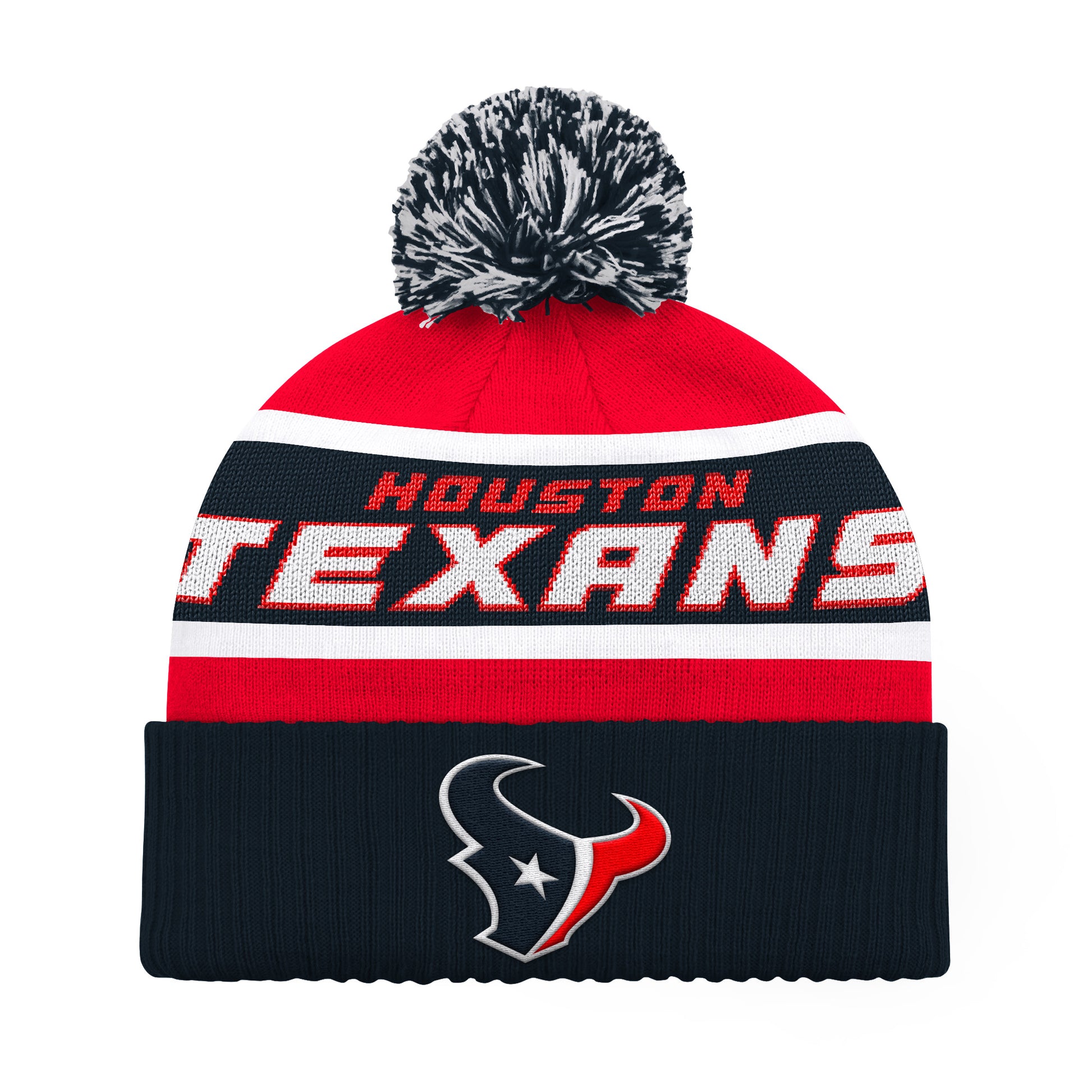 HOUSTON TEXANS MEN'S STARTER LEGACY CUFFED KNIT WITH POM - RED/NAVY