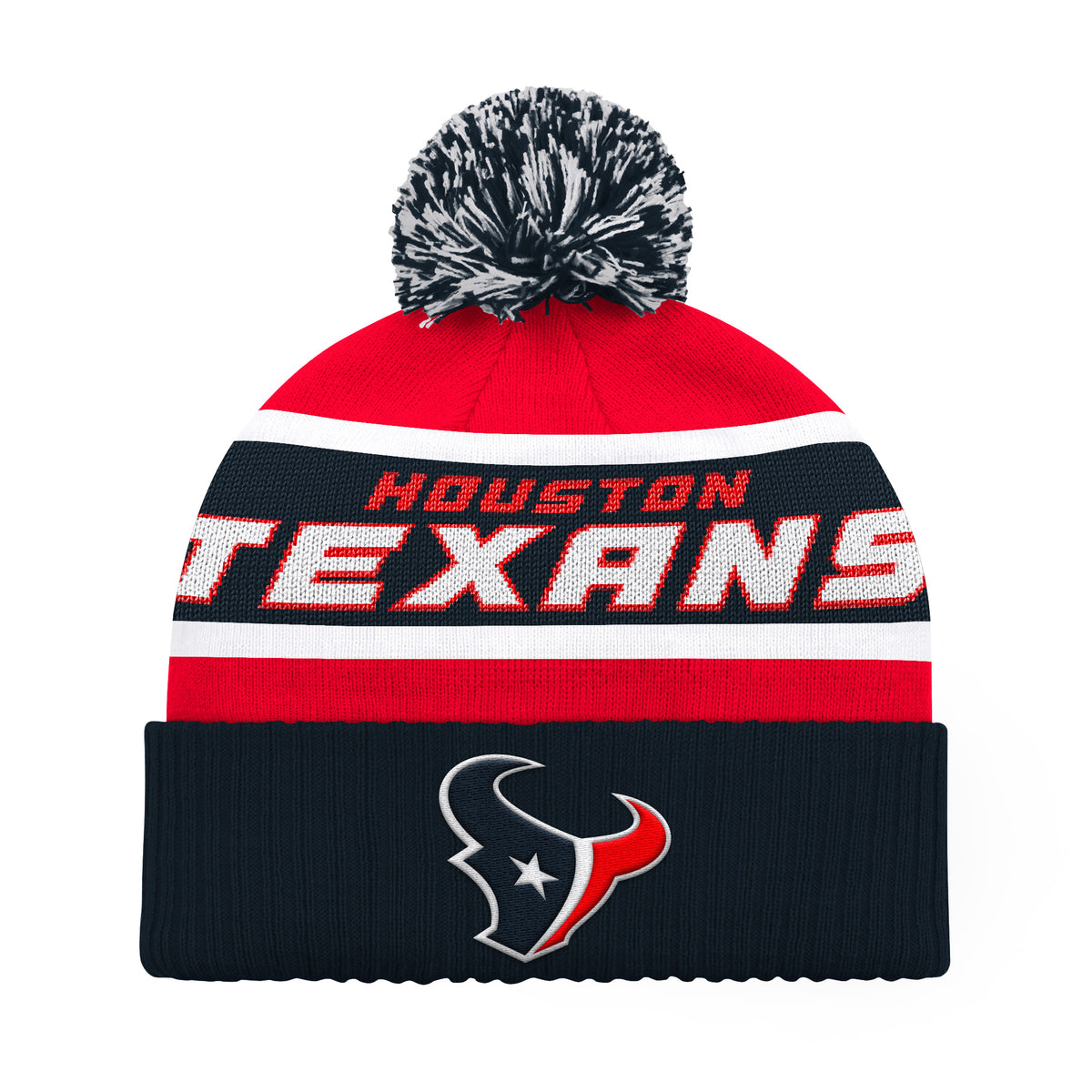 HOUSTON TEXANS MEN'S STARTER LEGACY CUFFED KNIT WITH POM - RED/NAVY