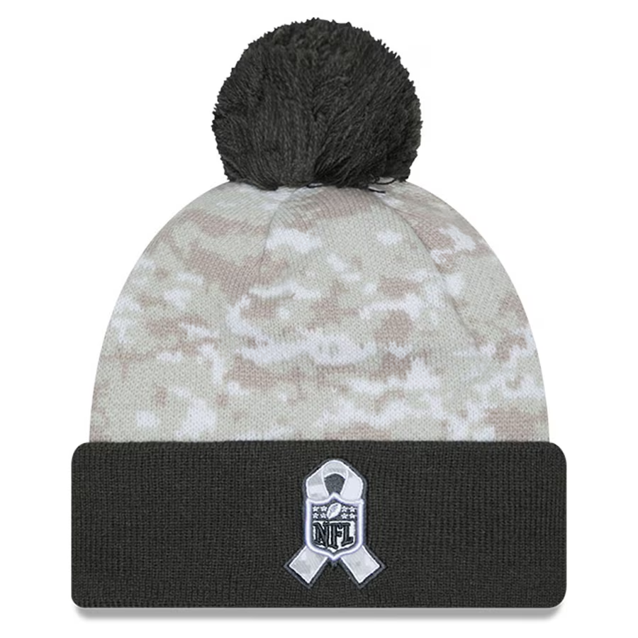INDIANAPOLIS COLTS 2024 NFL SALUTE TO SERVICE CUFFED KNIT BEANIE WITH POM - ARTIC WHITE/GRAPHITE