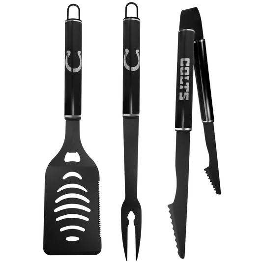 INDIANAPOLIS COLTS 3 PIECE MONOCHROMATIC BBQ SET - BLACK