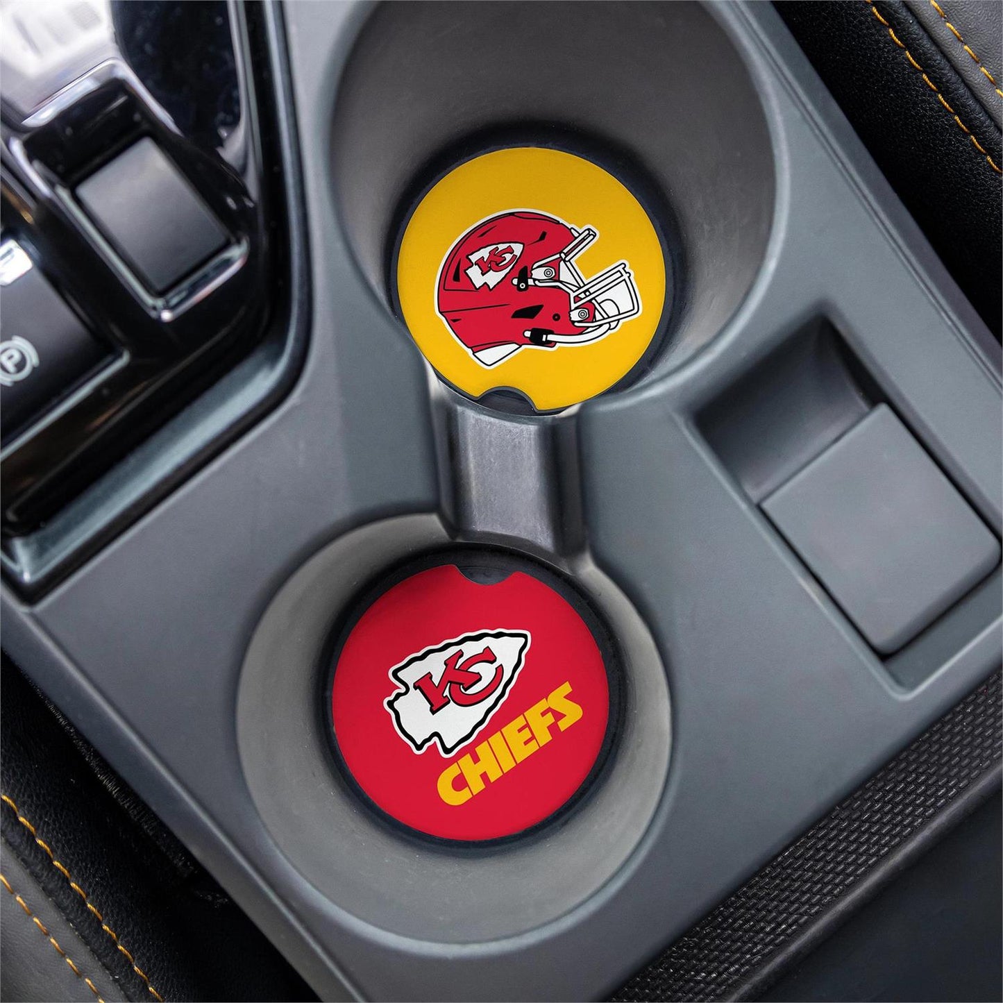 KANSAS CITY CHIEFS 2-PIECE CAR COASTER SET