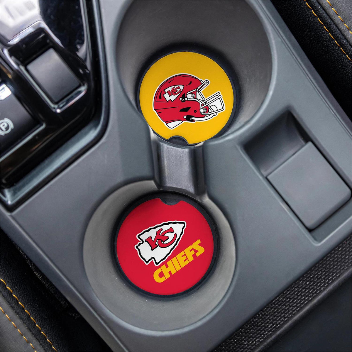 KANSAS CITY CHIEFS 2-PIECE CAR COASTER SET